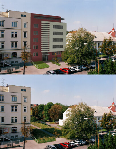 Foto se zákresem - Vizualizace bytového domu v Plzni